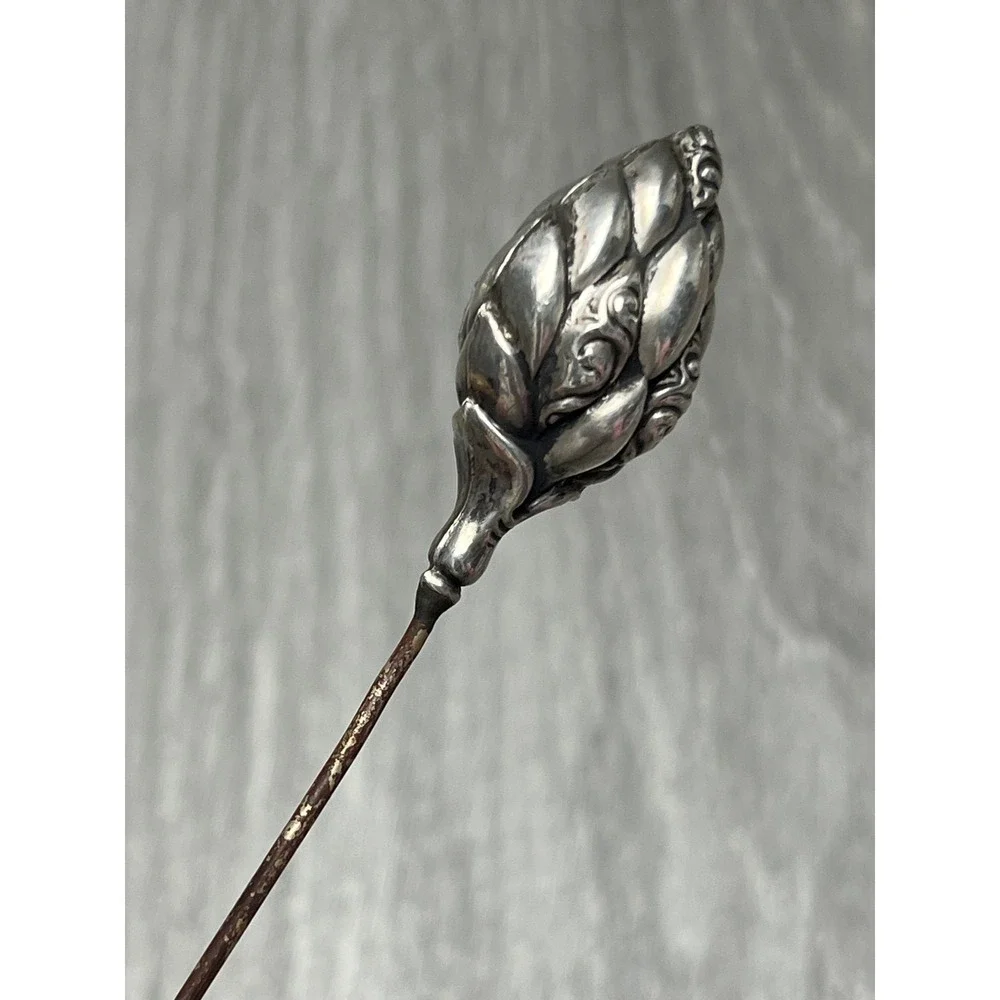Antique Sterling Silver Artichoke Thistle Bud Hat Pin Victorian Edwardian